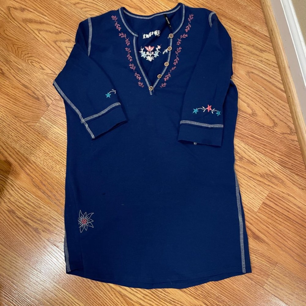 Ladies ALP N ROCK - 3/4 sleeve Blue HENLEY shirt - Sz. 3